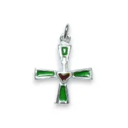 Croix en argent émaillée en vert avec un sacré-coeur