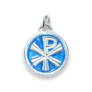 Pendentif argent chrisme émaillé bleu