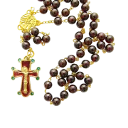 Chapelet en grenat avec une croix et le Christ - CH10-0197