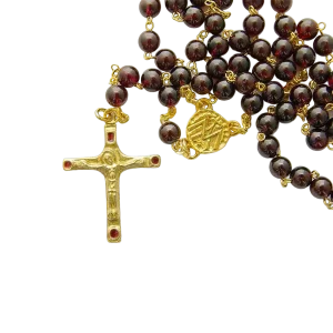 Chapelet en grenats – Crucifix et cabochons – CH10-0202