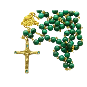 Chapelet en malachite – Crucifix et cabochons – CH12-0202