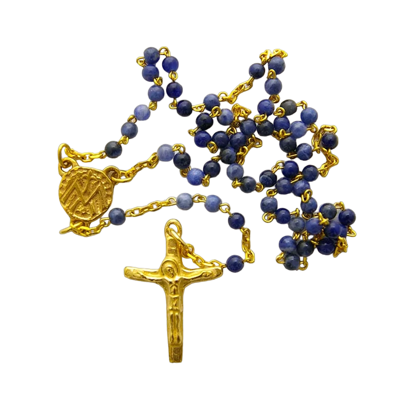 Chapelet en sodalite 4 mm – Crucifix doré  3,2 cm – CH15-0239