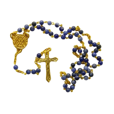 Chapelet doré en sodalite 4 mm – Crucifix doré 2,5 cm – CH15-0240