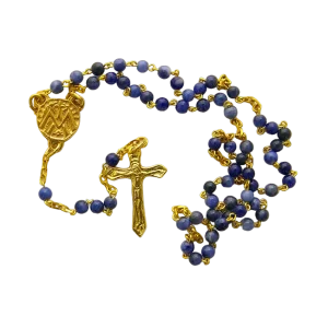 Chapelet doré en sodalite 4 mm – Crucifix doré 2,5 cm – CH15-0240