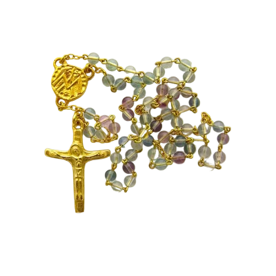 Chapelet en Fluorite – Crucifix doré – 3,2 cm – CH18-0239