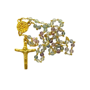 Chapelet en Fluorite – Crucifix doré – 3,2 cm – CH18-0239