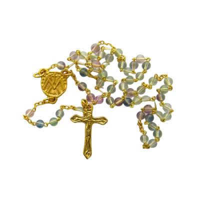 Chapelet en Fluorite – Crucifix doré – 2,5 cm – CH18-0240
