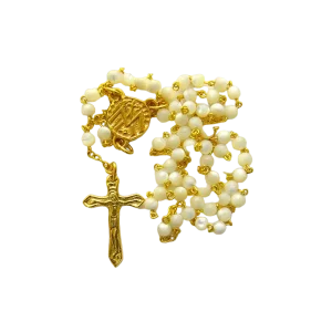 Chapelet en nacre – Crucifix doré plat – CH19-0240