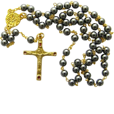 Chapelet en hématite et chaine dorée – Crucifix doré – CH5-0202