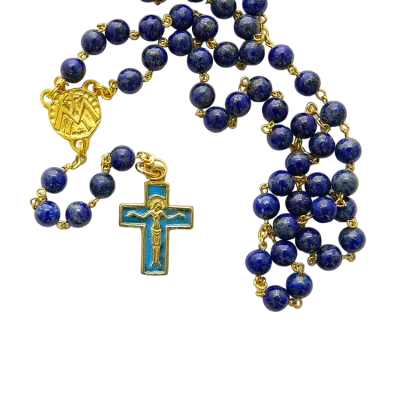 Chapelet en lapis-lazuli – Croix bleu royal – CH7-0181