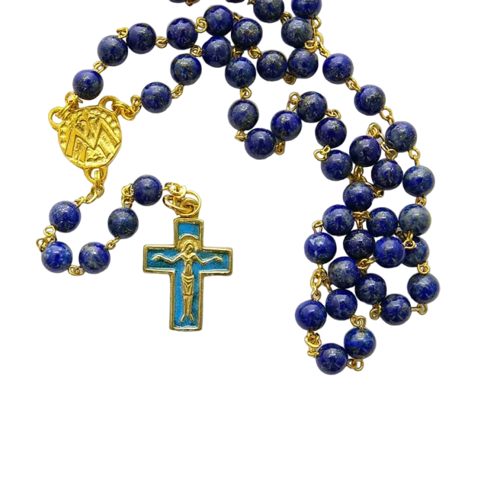 Chapelet en lapis-lazuli – Croix bleu royal – CH7-0181