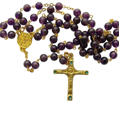 Chapelet en améthyste – Crucifix et cabochons – CH8-0202