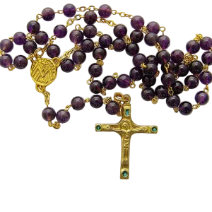 Chapelet violet en améthyste – Crucifix et cabochons – CH8-0202