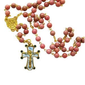 Chapelet en Rhodonite avec une croix et le Christ – CH9-0197