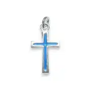 Pendentif croix fine en argent émaillé bleu