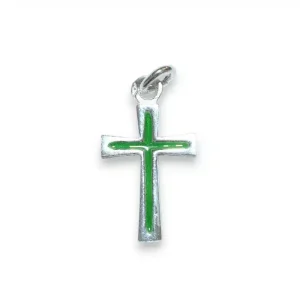 Pendentif croix fine en argent émaillé – 2,2cm – VA20