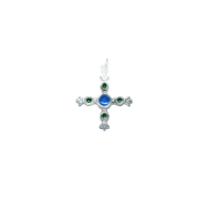 Croix fleuronnée et cabochons en argent – 3,9 cm – NAB3 vert- Les Tailleurs d'Images_