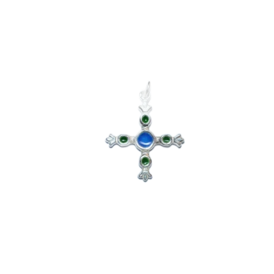 Croix fleuronnée ou fleurdelisée et cabochons en argent – 3,9 cm – NAB3