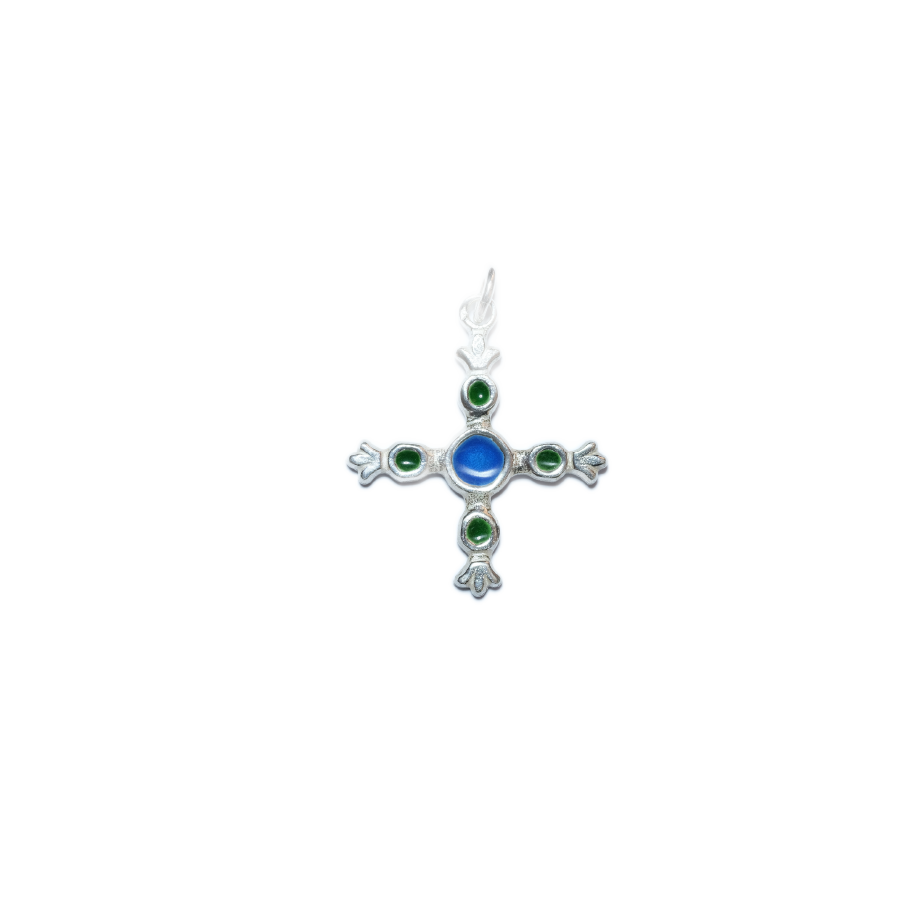 Croix fleuronnée et cabochons en argent – 3,9 cm – NAB3 vert- Les Tailleurs d'Images_