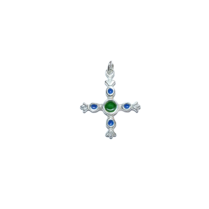 Croix fleuronnée ou fleurdelisée et cabochons en argent – 3,9 cm – NAB3
