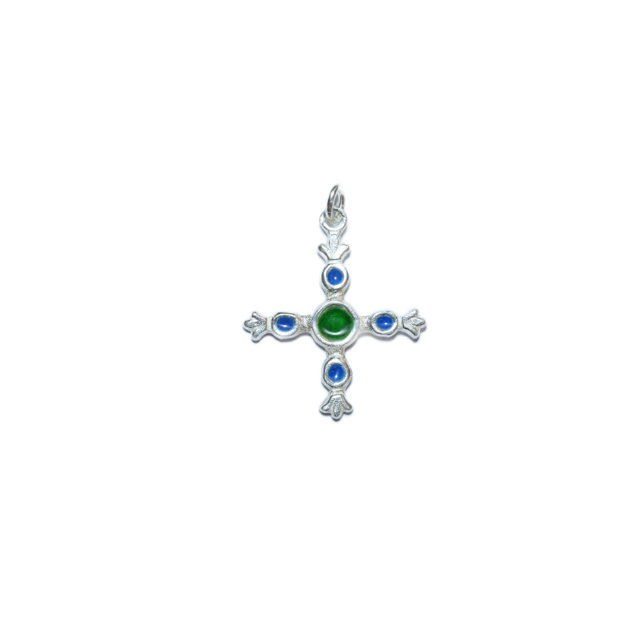 Croix fleuronnée et cabochons en argent – 3,9 cm – NAB3 bleu - Les Tailleurs d'Images