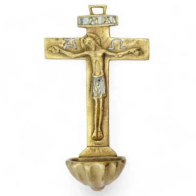 Bénitier mural croix latine en bronze émaillé – 16 cm – 0131