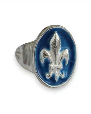 Chevalière fleur de lys en argent – Email bleu – NA113