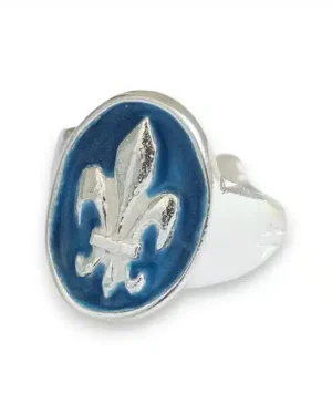 Chevalière fleur de lys en argent – Email bleu – NA113