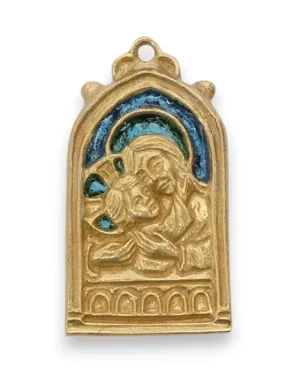 Plaque Vierge à l&rsquo;Enfant bronze émaillé – 5,5cm – 0235