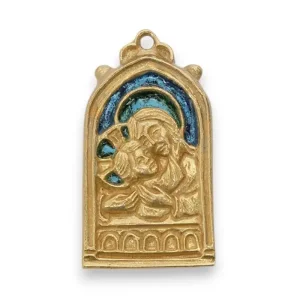 Plaque Vierge à l’Enfant bronze émaillé – 5,5cm – 0235