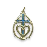 Pendentif croix de Camargue émaillée bleue