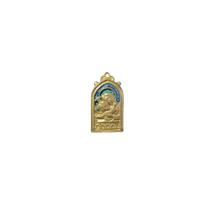 Plaque Vierge à l’Enfant bronze émaillé – 5,5cm – 0235