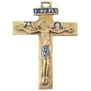 Crucifix médiéval avec les symboles - INRI, Alpha, Omega – 13cm - bleu
