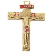 Crucifix médiéval avec les symboles - INRI, Alpha, Omega – 13cm - rouge