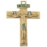 Crucifix médiéval avec les symboles - INRI, Alpha, Omega – 13cm - vert