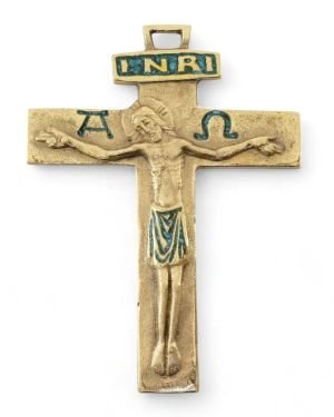 Crucifix médiéval avec les symboles : INRI, Alpha, Omega – 13cm – 430