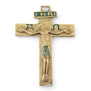 Crucifix médiéval avec les symboles : INRI, Alpha, Omega – 13cm – 430